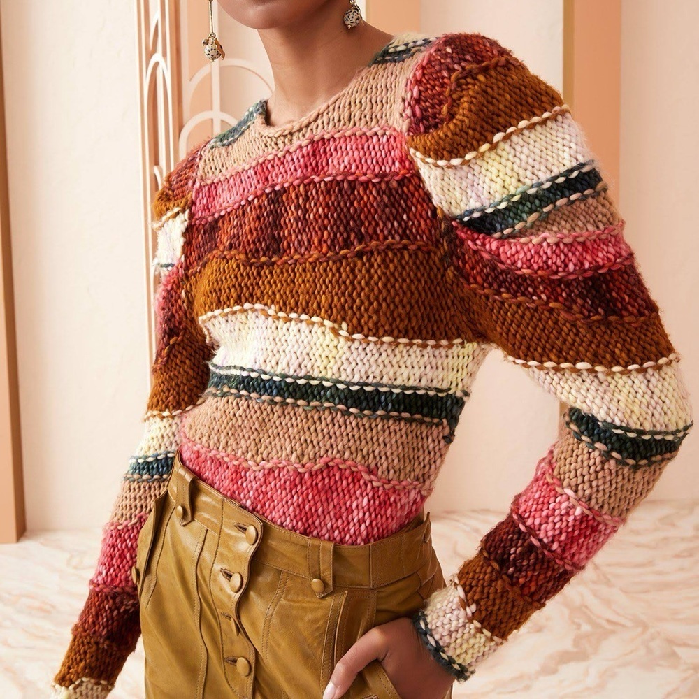 Ulla Johnson Violeta Paradise Multicolor Striped Chunky Knit Sweater